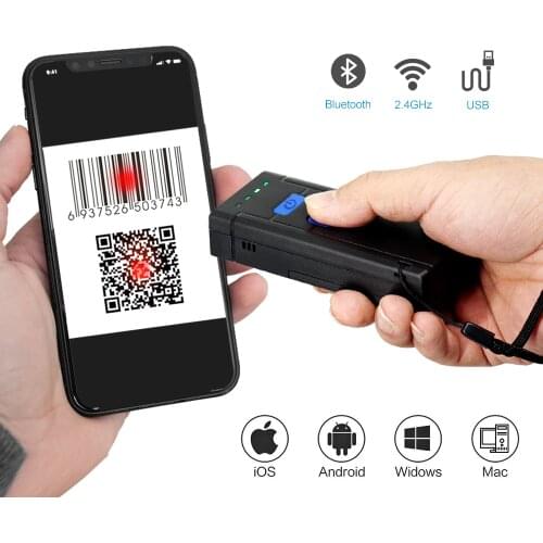 1D 2D Portable Mini USB 2.4G Wireless and Bluetooth 3 in 1 Bar code Scanner QR code Reader Wireless Barcode Reader USB Bluetooth