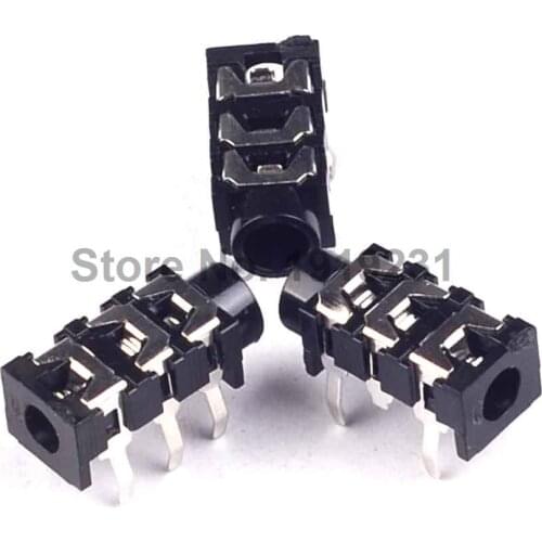 20PCS 3.5mm Black Straight Stereo Socket 5Pin Headphone Socket 313