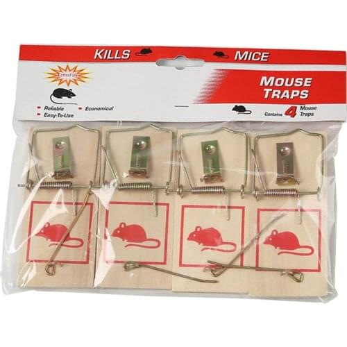 4PCS Wooden-Metal Steel Material Mouse Trap Bait Rats Catch Live Mice Rodent Control