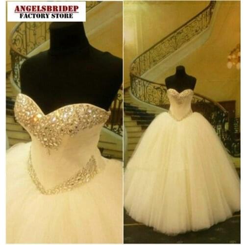 Angelsbridep Sweetheart Ball Gown Wedding Dresses Sparkly Crystals Floor-Length Tulle Vestido De Noiva Formal Bridal Gowns 2021