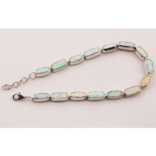Free Shipping White Fire Opal 925 Sterling Silver Bracelet 7.5"+0.5" P90