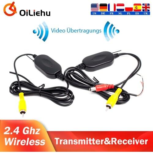 OiLiehu 2.4 Ghz Wireless Rear View Camera RCA Video Transmitter & Receiver Kit For Car Rearview Monitor Reverse Backup Camera