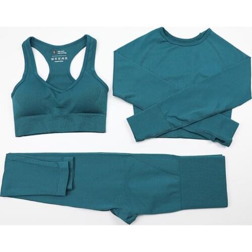 Seamless Yoga Set Workout Clothes For Women leggings Gym Clothing Fitness Long Sleeve Crop Top High Waist Leggings Sport Outfit