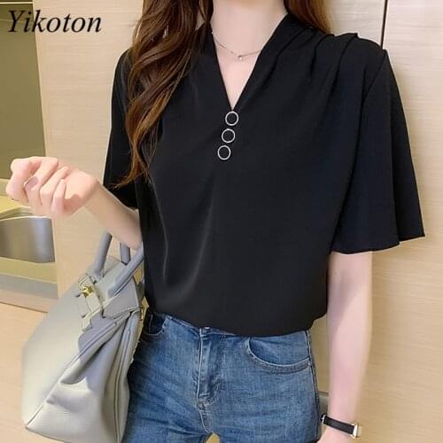 Summer Womens Shirt Blouse And Tops Chiffon New 2021 Woman Office Work Flare Sleeve V-Neck White Shirts Blusas Camisa mujer Top