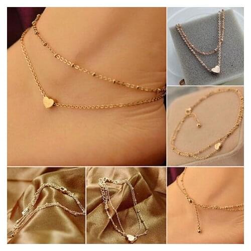 21cm long Love Heart Ankle Bracelet Double Layer Chain Women Foot Jewelry Chain Anklets Fashion Romantic