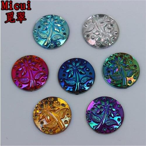 50pcs 16mm Round flower AB Acrylic rhinestones Flat Back Beads Sew On Stones For Jewelry Clothing Craft DIY MC542
