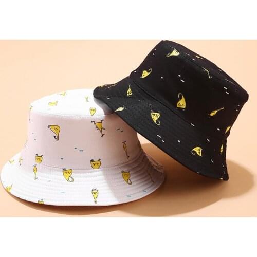 Women Cartoon Print Sun Hat Fisherman Cap Double-sided Bucket Outdoor Headwear Womens bucket hat шляпа женская летняя