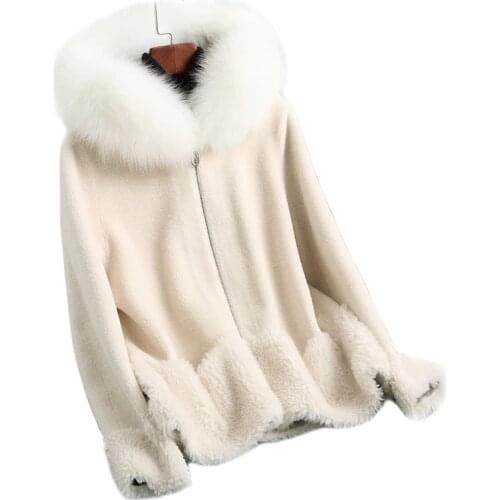 Elegant fur coat sheared Sheepcoat lammy coat women middle long 2019 winter new fox fur collar granule wool fur coat