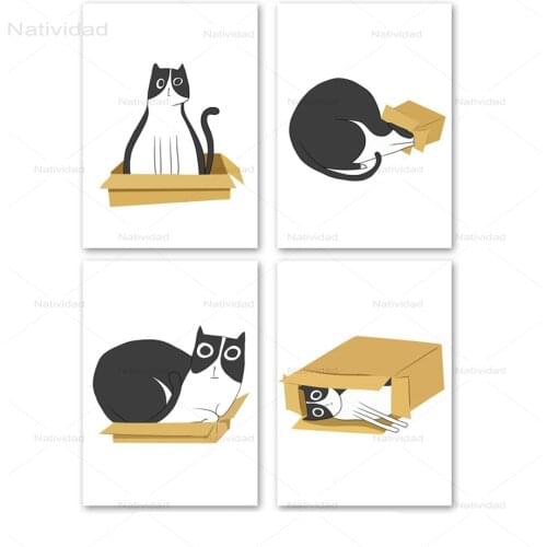 Hd Pictures Lovely Cat In a Box Posters Wall Canvas Creative Painting Abstract Photo Simple Nordic Prints Quote Artwork Decor