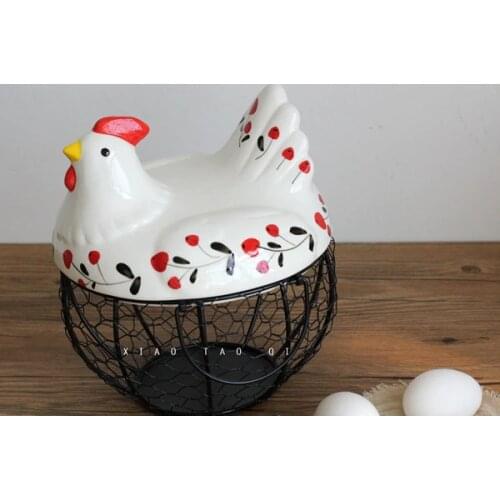 Ceramic iron kitchen Basket Hen Egg basket Garlic Ginger basket Chicken basket and iron decoration