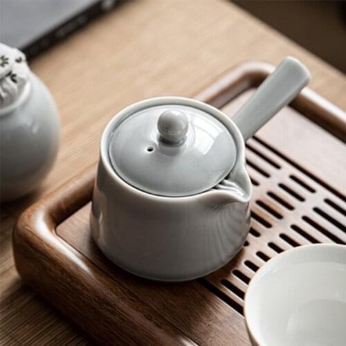 Ceramic Side Handle Pot Japanese Handmade Ice Grey Glazed Small Teapot Kung Fu Tea Set Household Tea Single Pot Pu'er Tea Teapot