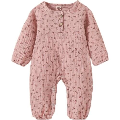 0-24M Baby Girls Casual Romper Floral Printed Pattern Round Collar Long Sleeve Bodysuit