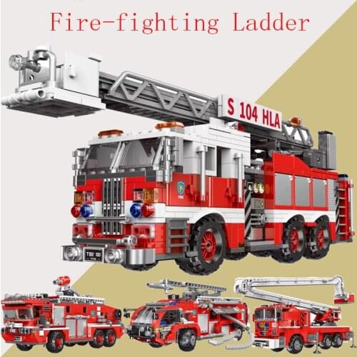 City Police Firefighter Rescue Fire Station Truck Ladder Car Building Blocks Technical Bricks Educational Toys For Children Gift