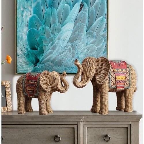 Creative woven pattern hand-painted elephant ornaments living room TV cabinet wine cabinet porch ornaments resin crafts