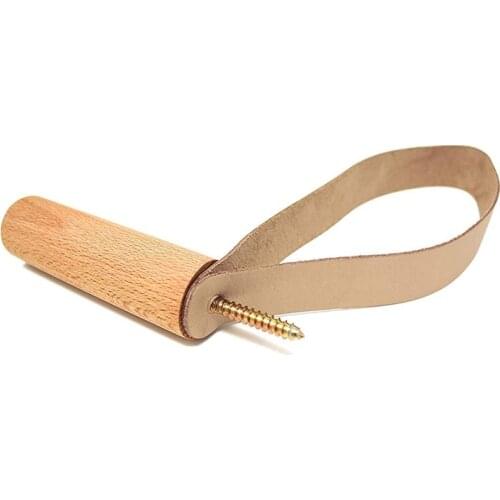 Hang Hooks,Wall Mounted Wooden Hooks with Leather (4 Pcs),Wall Hooks for Hanging Towels,Hat Hooks