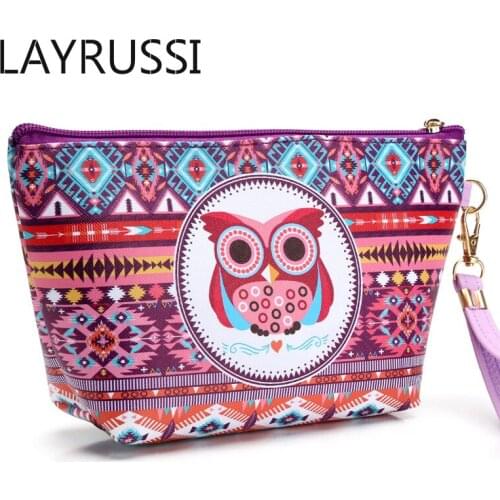 LAYRUSSI Vintage Women Cosmetic Bag Cute Owl Striped Retro Makeup Bag Beauty Organizer Travel Pouch Necessarie Toiletry Wash Bag
