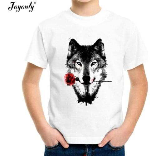 Joyonly 2019 Summer Children Creative White T shirt 3d Printed Black Wolf Rose Kids Cool T-shirt Boys Girls Cool Harajuku Tops