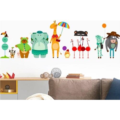 Cartoon Animals Bus Wall Stickers For Kids Rooms Giraffee Elephant Bear Nursery home decor decals Pvc Stickers Kids Room Decor