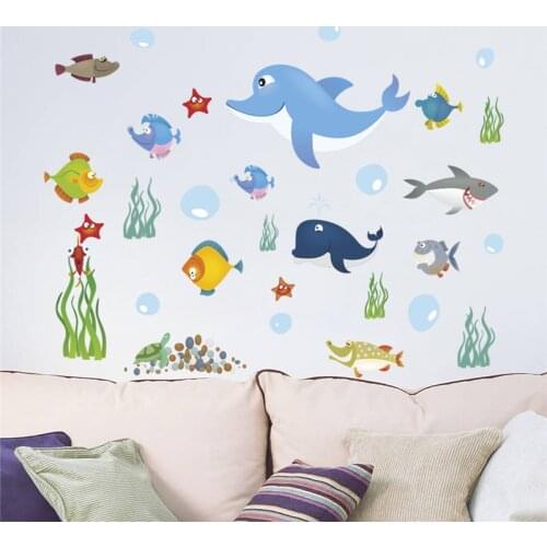 Cartoon Whale Shark Turtle Fish Sealife Wall Sticker For Kids Room Bathroom Home Decor Diy Animal Mural Art Pvc Wall Decal