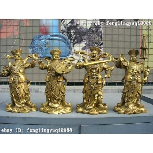 16 Chinese Copper brass Buddhism the Four Heavenly Kings God Buddha Statue Set