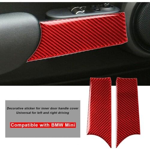 2Pcs Panel Sticker Durable Strong Sticky Carbon Fiber Red Inner Door Handle Cover Panel Trim Sticker for BMW Mini Cooper F56