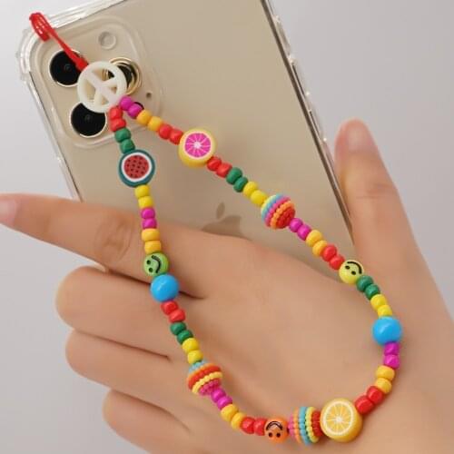 Cell Phone Charm Beads Lanyard Mobile Chains Telephone Jewelry For Women Smile Face Strap Hangs Phone Accessories