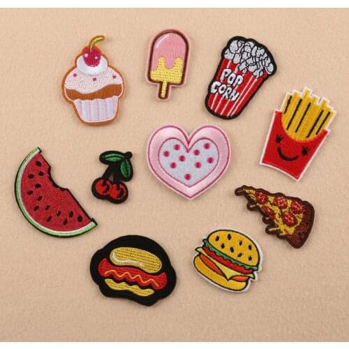 Customizable Wholesale Embroidered Zhang Zai Clothing Accessories Hamburger Fries Cherry Patch Jewelry Accessories Cloth Sticker