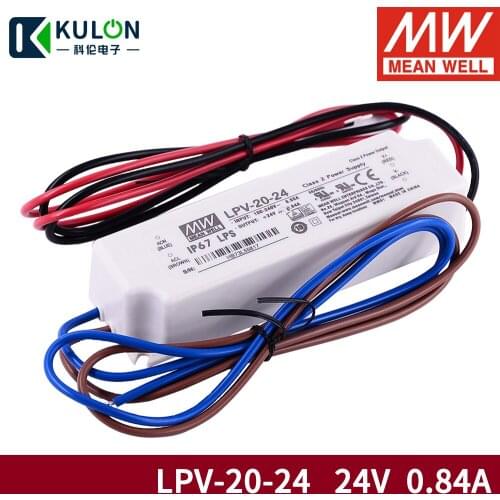 Original Meanwell isolated plastic IP67 Single Output Switching Power Supply Lpv-20-24 20W 90~264VAC To DC 24V 0.84A Led Driver