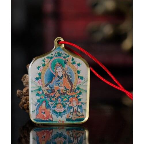 Padmasambhava Buddha Statue Small Thangka Tibetan Buddhism Copper Foil Pendant