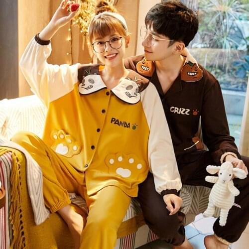 Couple Pajamas Cotton Full Sleeve Womens Homewear Autumn And Winter Mens Suit