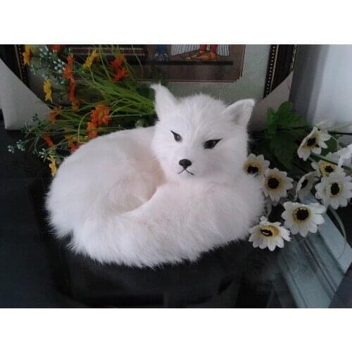 About 22x17cm simulation prone white fox furry fur fox model ornament photography prop home decoration gift h1390