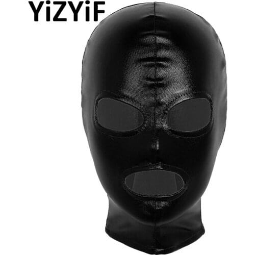Sexy Fancy Headgear Unisex Men Women Latex Shiny Metallic Open Eyes Mouth Headgear Full Face Mask Hood for Role Play Costume