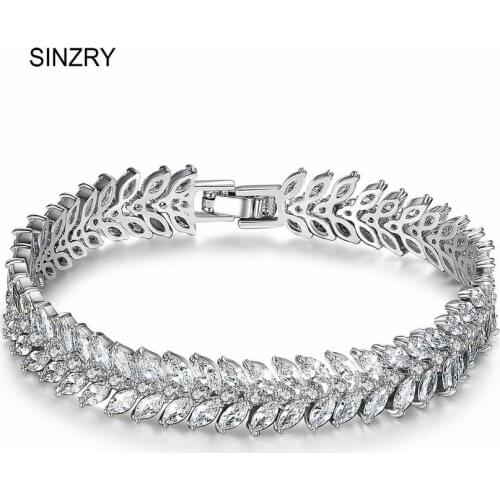 Sinzry jewelry Popular clear white Cubic Zircon leaf glitter bridal wedding charm bracelets fashion Korean jewelry accessory