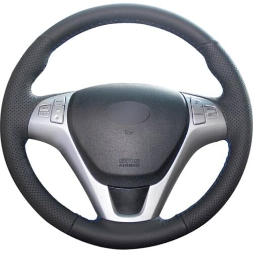 Hand-stitched DIY Black Micro Fiber Leather Car Steering Wheel Cover for Hyundai Rohens Coupe 2009 Rohens Coupe Accessories