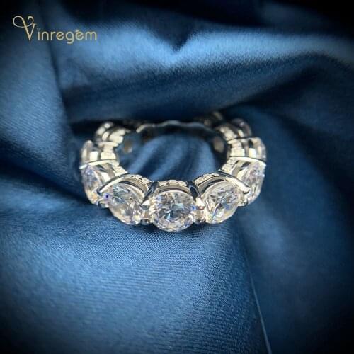 Vinregem 100% 925 Sterling Silver Round Cut Created Moissanite Diamonds Wedding Band Couple Rings Fine Jewelry Gifts Wholesale