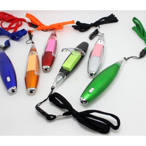 Factory school students Hanging rope with note light pen LED light pen plastic pen with sticky note advertising ball point pen