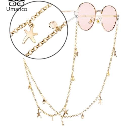 Cute Gold Sunglasses Chain for Women Leaf Leather Star Shell Pendant Exquisite Mask Glasses Chains Anti-slip Lanyard Female Gift