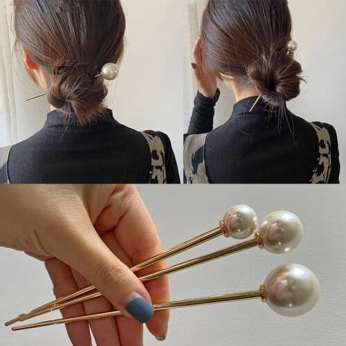2021 New Imitation Pearls Minimalist Vintage Gold Metal Geometric Hair Stick Headwear Hair Pins Hair Accessories for Women Girls