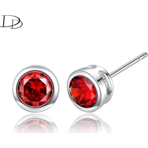 DODO Basic Style Round Stud Earrings For Women Pink Stone AAA Cubic Zircon Silver Color Fashion Jewelry Brincos Femme Gifts E61