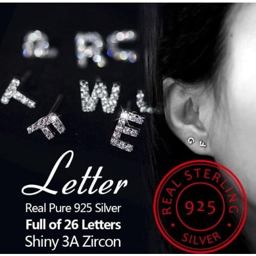 1Pair 925 Sterling Silver Earrings For Women Zirconia A~Z 26 English Letters Stud Earring Korean DIY Jewelry Initial Earrings