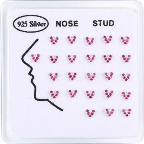24PCS/packLove heart Nose Piercing Stud Body Jewelry 925 sterling silver ear bone tiny cz zircon Red corundum Women Earrings