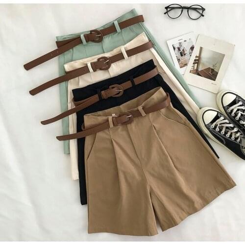 Streetwear Shorts Women Fitness Korean Summer 2020 Woman High Waist Wide Leg Cargo Womens Shorts Feminino Pocket