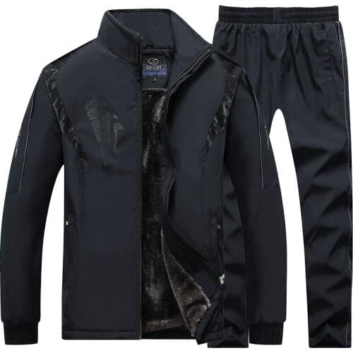 Winter Sportswear Men Tracksuit Thick Warm Winter Parka Two Piece Clothing Set Fur Lining Fleece Track Suit Men Dropshipping