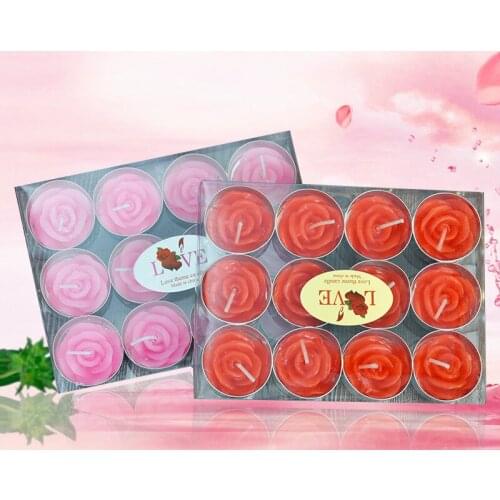 12pcs/set Romantic Decorative Tealight Candles Rose Shape Tea Wax Candle Dinners Birthday Wedding Party Candle Home Decoration
