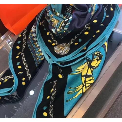 2020 new arrival autumn spring classic horse design 140*140 cm animal scarf 65% cashmere 35% silk scarf wrap for women lady girl