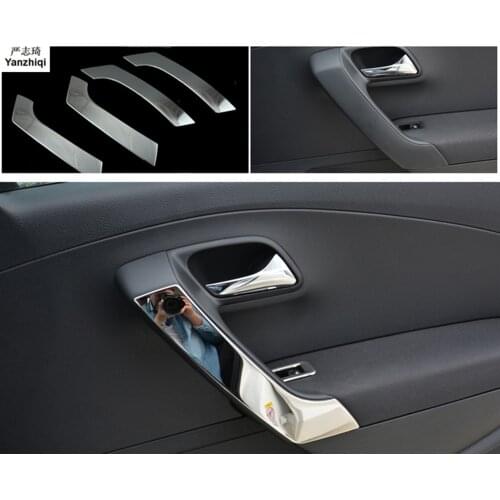 4pcs/lot Car stickers Stainless steel Door Inside handrail armrest cover decoration Sequins for 2011-2017 Volkswagen VW POLO