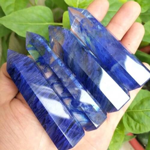 4pcs Blue fused stone polished crystal point healing