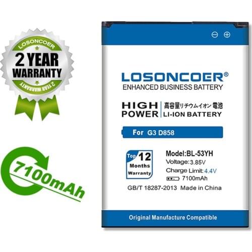 LOSONCOER Battery 6600mAh BL-53YH BL 53YH For LG G3 Battery D858 D855 D857 D859 D850 F400 F460 F470 D830 D851 VS985