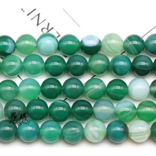 Natural Stone Green Stripe Agates Round Loose Beads 4/6/8/10/12mm Pick Size For Jewelry Making DIY Charm Bracelet Necklaces 15