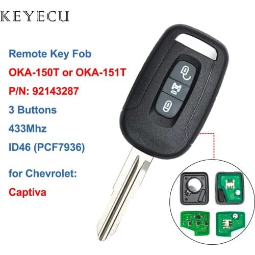 Keyecu 3 Buttons Remote Key fit for Chevrolet/Holden 5 7 Captiva 2009 2009 2010 2012 2013 Part Number:OKA-150T / OKA-151T